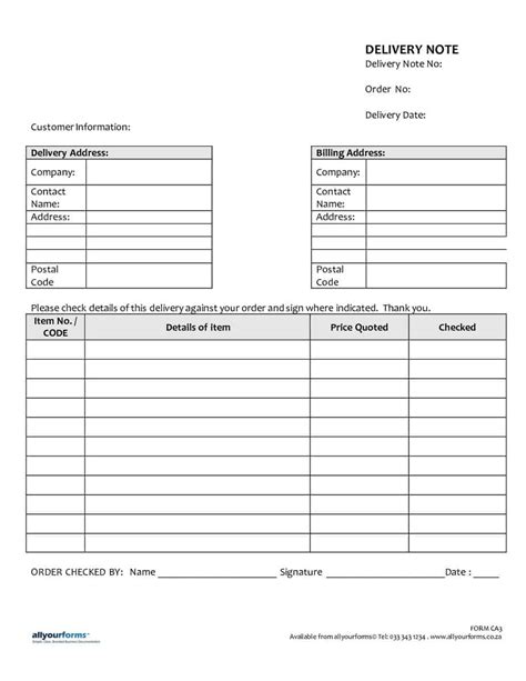Truck Delivery Note&nbsp;Template
